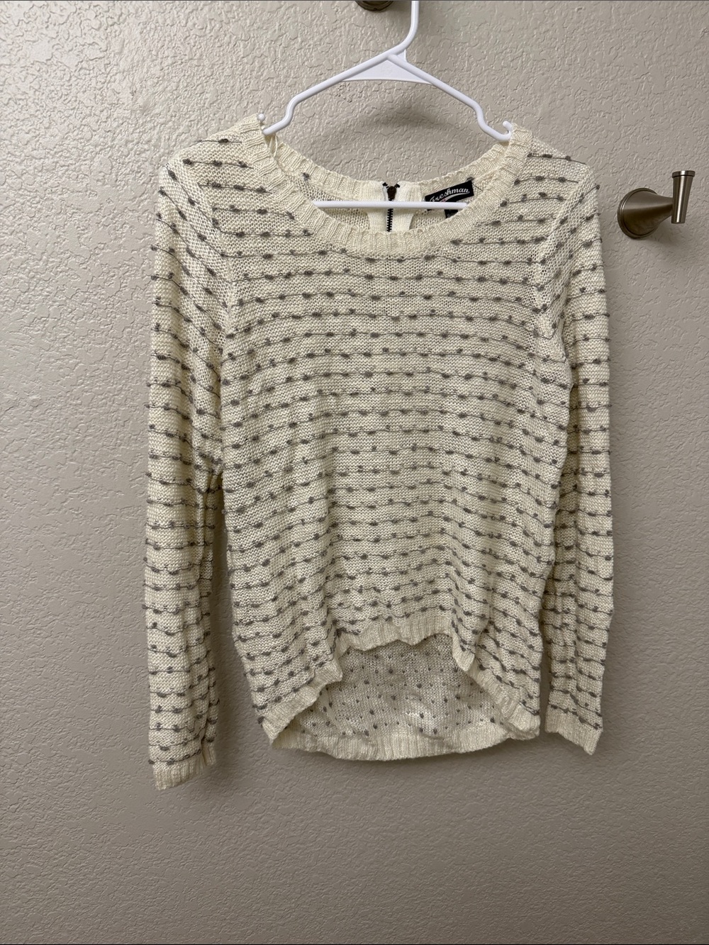 Freshman Cream and Gray Striped Scoop Neck Sweater